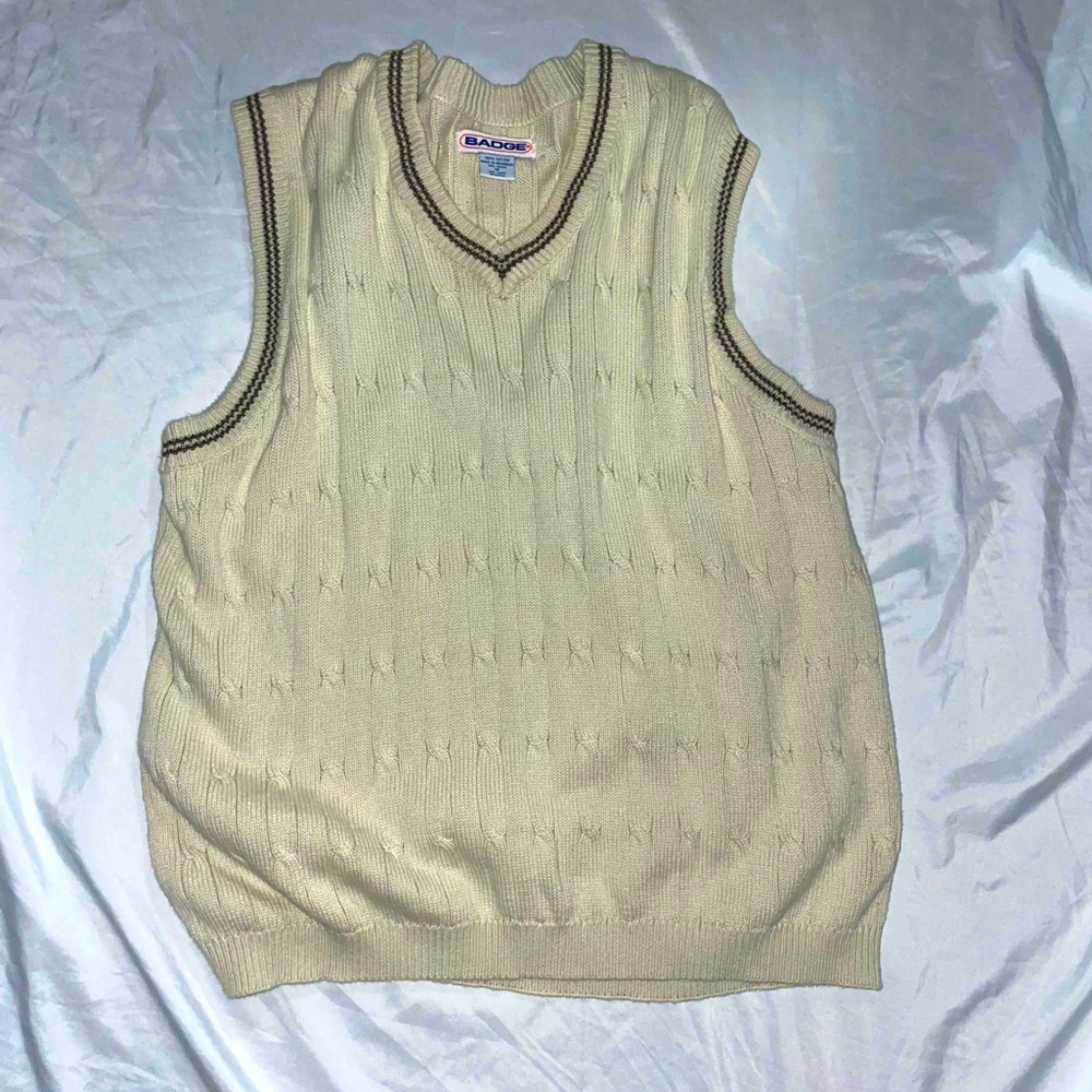 Beige Cable Knit Sweater Vest